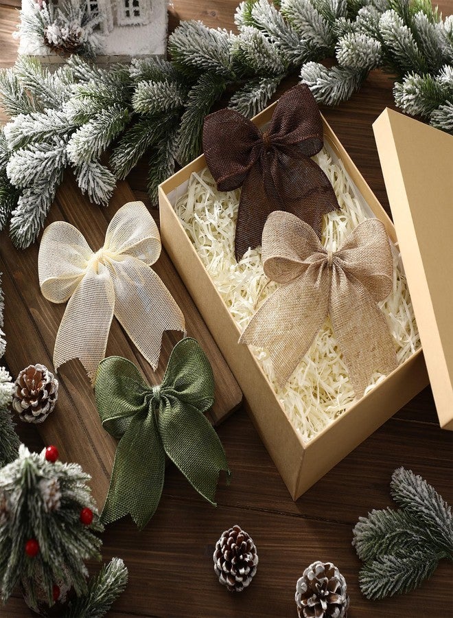 Suncalla 24 Pcs Burlap Christmas Bows Decoration 5.9 Inch Christmas Tree Rustic Ornament Natural Burlap Ribbon Bow Knot for Xmas Tree Wreath Holiday Party Decorations (Neutral) - Image 5